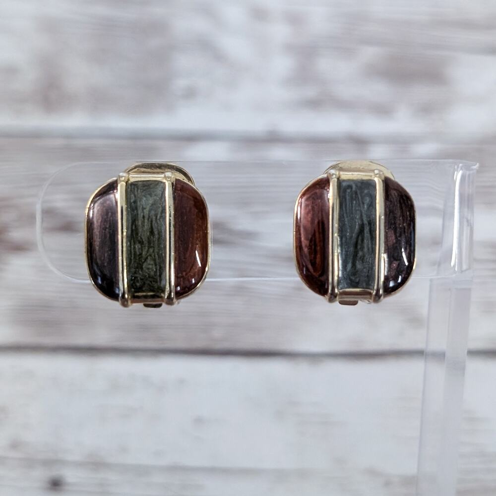 Vintage Clip On Earrings Brown & Green Tones Stylish
